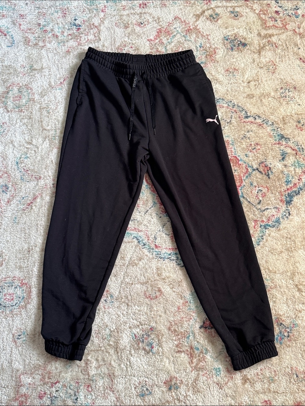 Puma Black Women’s Sweat Joggers with Pink Logo
